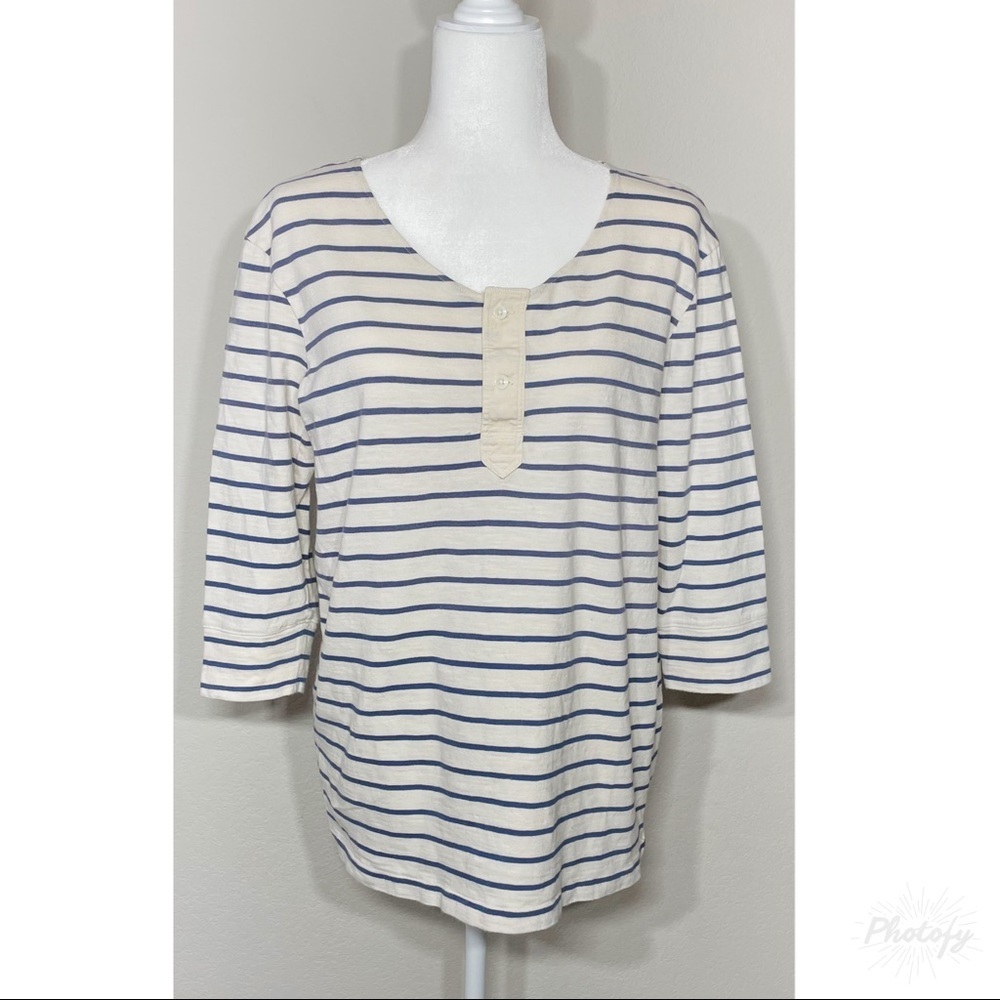 Allsaints All Saints Spitalfields Breaks Henley Mens Blue Stripe Shirt Size Med